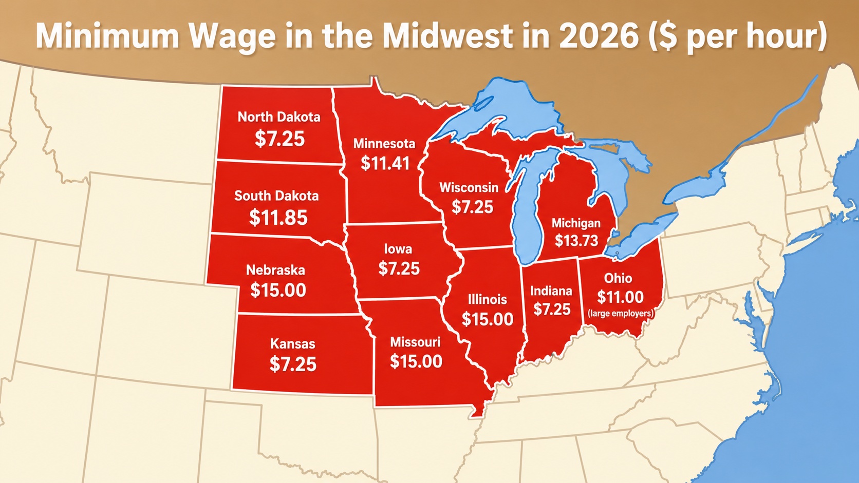 Minimum Wage Rates in Neighboring States USA