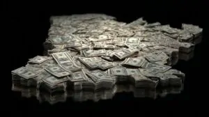 A large pile of U.S. dollar bills symbolizing the $5.8 million budget approved for Duane Banks Field improvements in Iowa