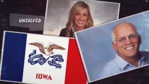 Collage featuring the Iowa state flag and photos related to unsolved Iowa cold cases