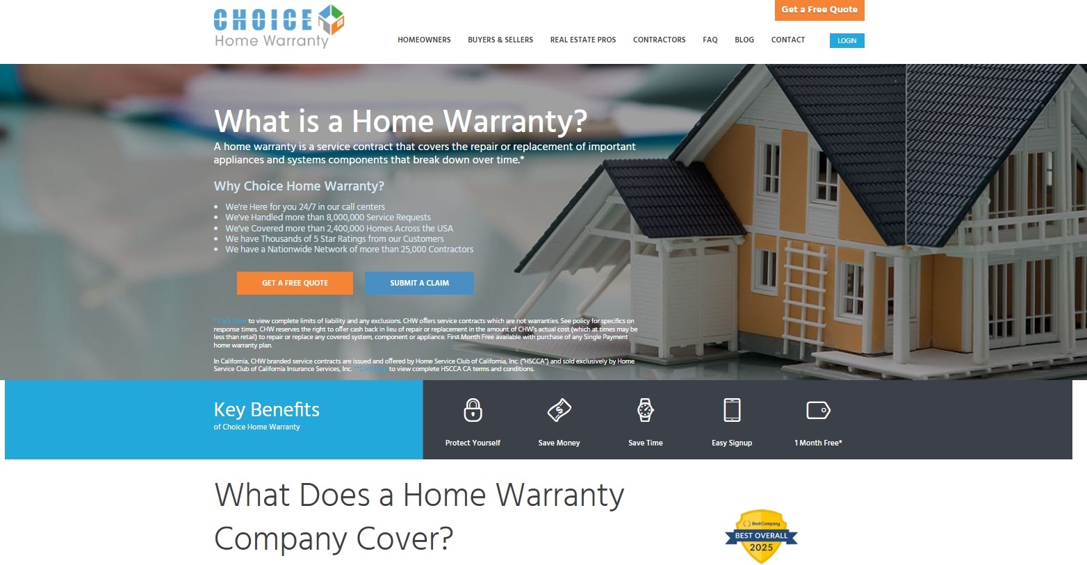 Choice Home Warranty website page explaining what a home warranty covers