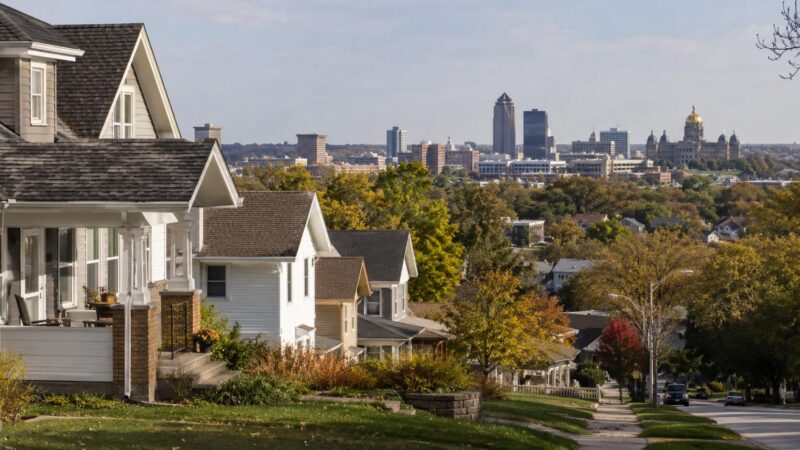 Residential neighborhood overlooking downtown Des Moines, Iowa.
